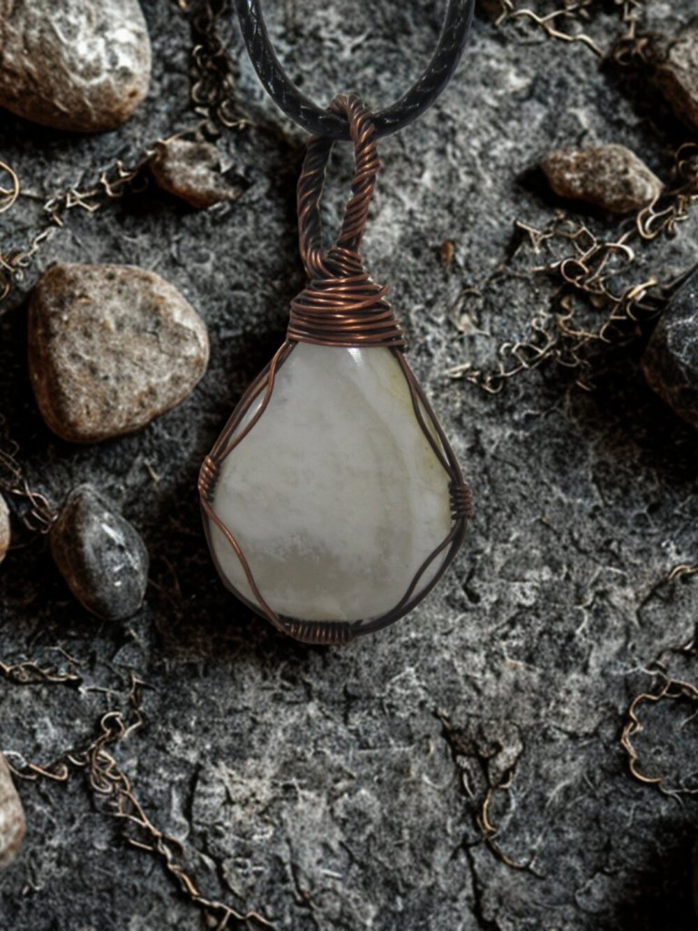 Handmade Wire Wrapped Opal Dendrite Necklace, Copper wire wrapped necklace - Picture 3 of 5